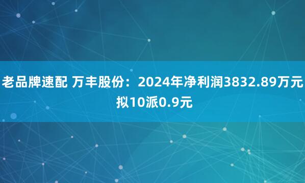 老品牌速配 万丰股份：2024年净利润3832.89万元 拟10派0.9元